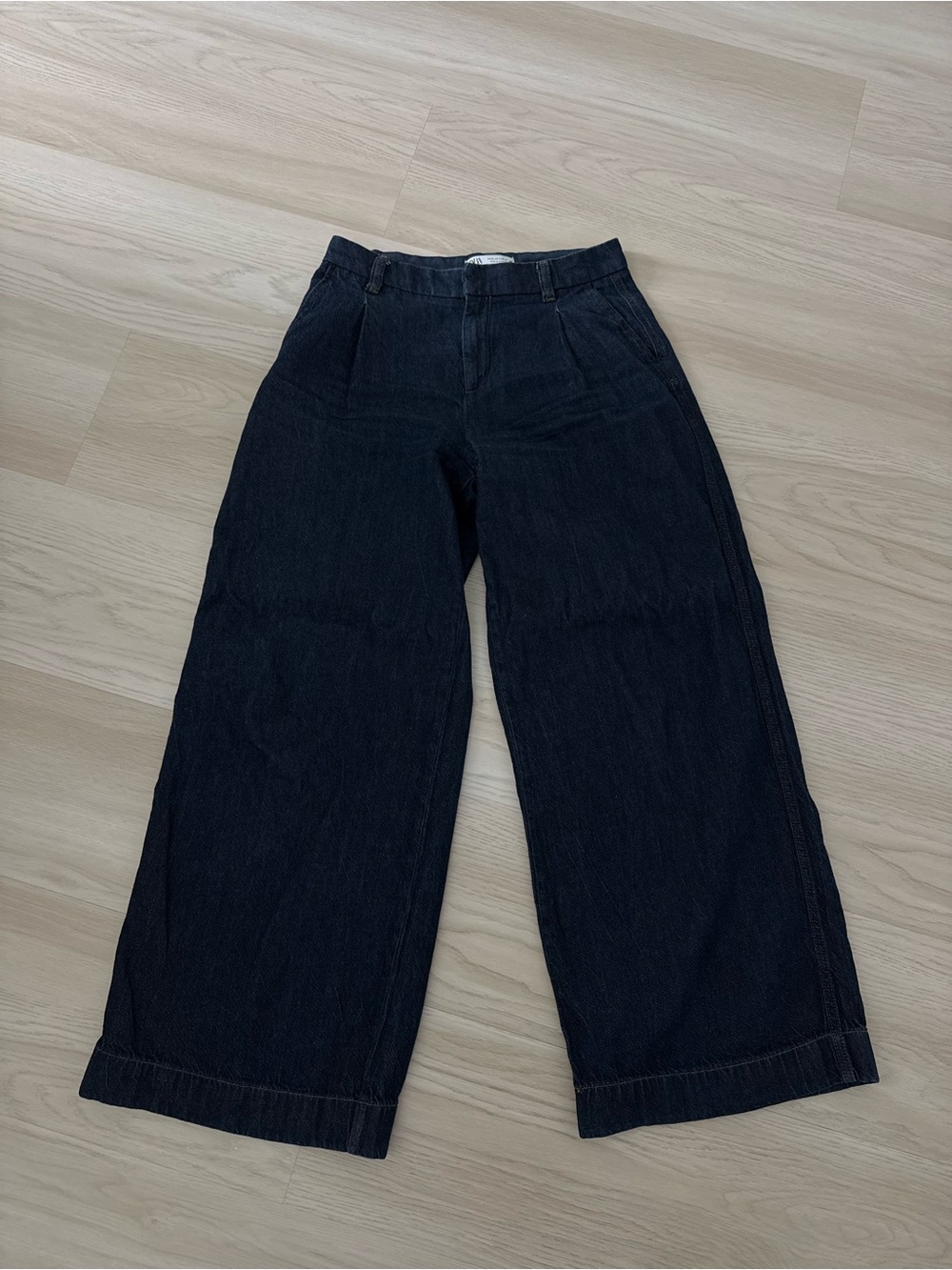 Zara Navy High-Rise Straight Denim Jeans
